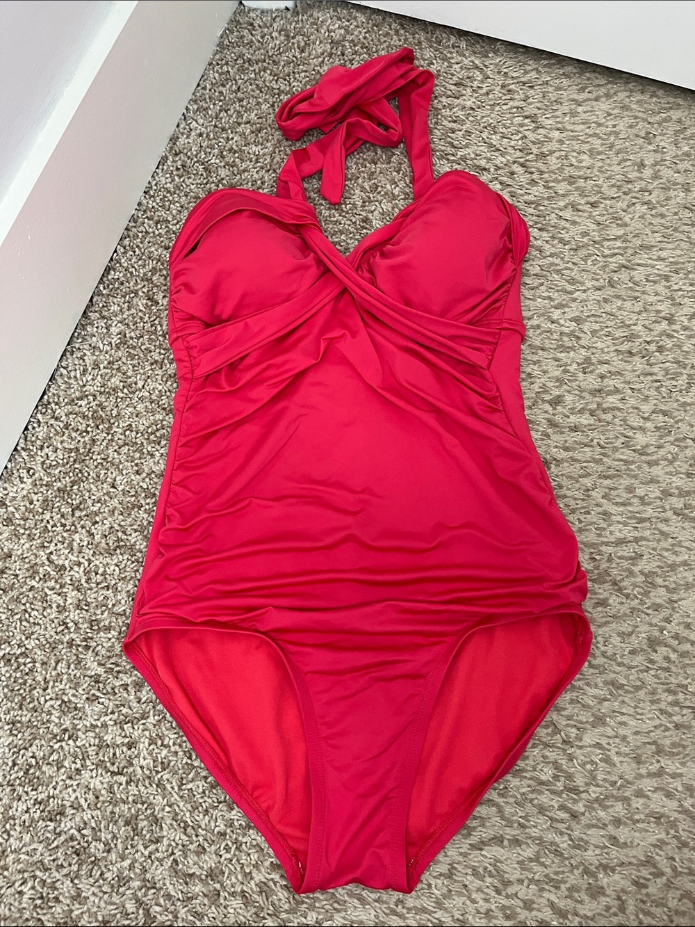 Merona Women's Bright Pink Halter One Piece Swimsuit - Size Medium